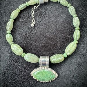 Mine Finds by Jay King Green Serpentine Necklace with large ornate Pendant - DTR